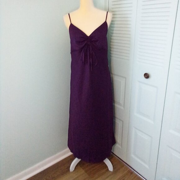 NWT EMMA & MICHELE PLUM PURPLE SLIP DRESS XL TIE CHEST SPAGHETTI STRAPS V-NECK - Picture 2 of 13